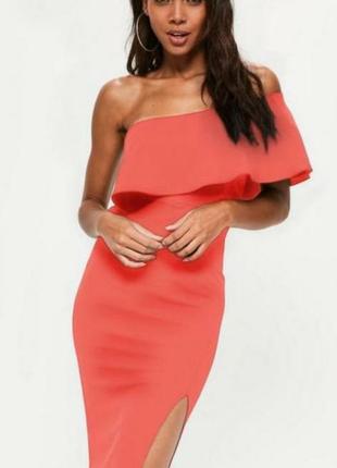 Платье коралловое  на одно плечо от missguided