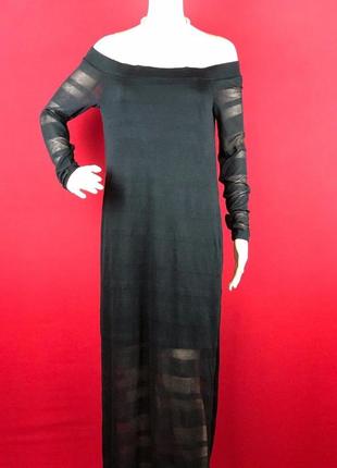Платье черное макси двухслойное с разрезами и длинными рукавами2 фото