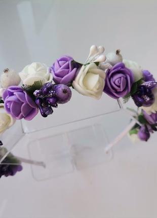Ободок з фіолетовими та білими квітами4 фото