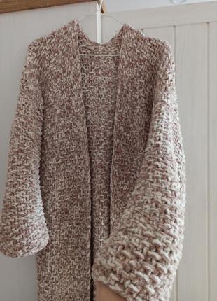 В'язаний плюшевий максі кардиган крем-брюле