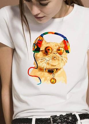 Женская футболка с принтом "кот в наушниках" push it1 фото