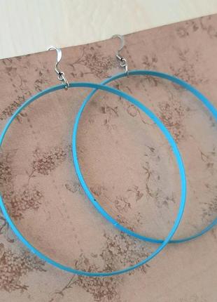 Сережки кільця великі блакитні бижутер тренд сережки коло