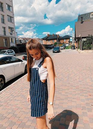 Сарафан джинсовый / джинсовое платье в полоску bershka