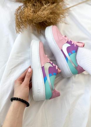 Милые женские кроссовки nike air force 1 розовые с бирюзой6 фото