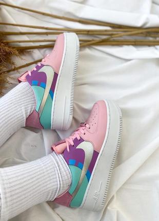 Милые женские кроссовки nike air force 1 розовые с бирюзой2 фото