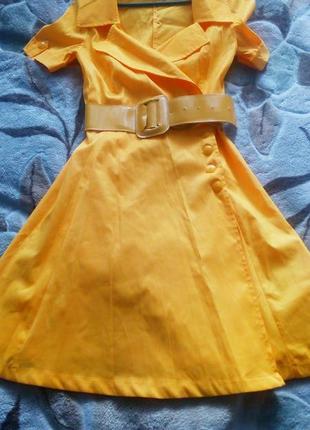 Яркое жёлтое платье на запах. пояс в подарок)1 фото