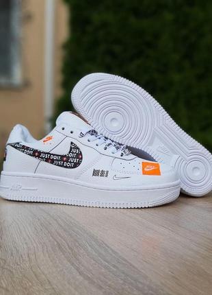 Кроссовки женские nike air force 1 x off-white low just do it pack (белые с нашивками)8 фото