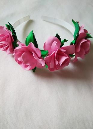 Обруч детячий вінок с рожевими трояндами, костюм лісова фея дін-дін, розочка, весна, зефірка.2 фото