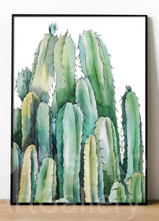 Модульная современная картина акварелью флора, растения, кактус и агава 2 в 1 минимализм2 фото