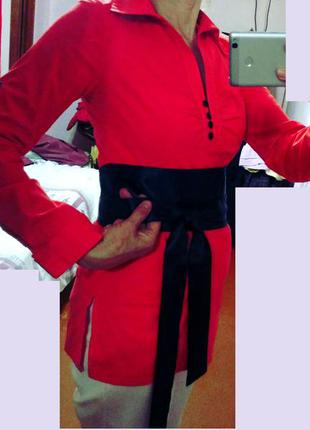 Блуза красная с черным поясом растягивается размер-м,хлопок с эластаном1 фото