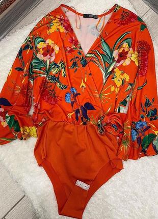 Боді червоне у квіти блузою