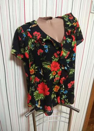 Шикарная летняя блуза футболка с коротким рукавом,с колибри и цветами,блузка2 фото