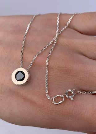 Срібне кольє з чорним фианитом, 925, срібло