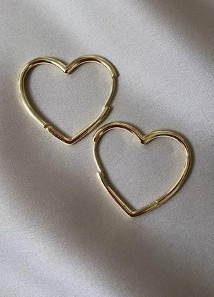 Серьги сердце позолота серебро сережки кольца в виде сердца8 фото