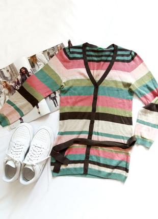 Полосатая хлопковая кофточка  на пуговицах benetton добавит яркие краски в хмурые дни