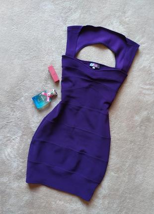 Красивое плотное фиолетовое бандажное платье мини1 фото