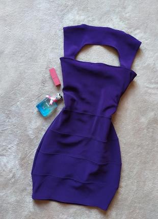 Красивое плотное фиолетовое бандажное платье мини2 фото