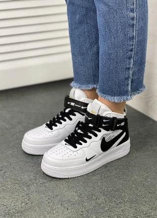🌼🌹nike air force 1 high white black💝🌼женские демисезонные кроссовки найк форс, кросівки жіночі весна-осінь