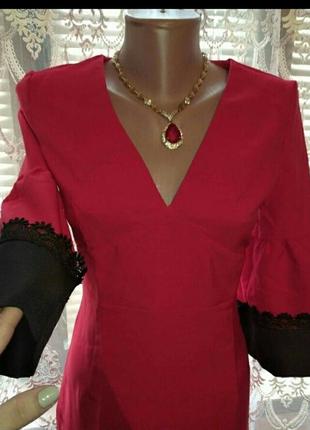 Облегающее платье миди, рукава кружево 5