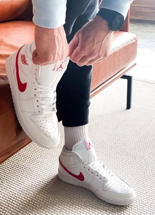 Кроссовки nike air jordan 1 mid wmns "white/red"