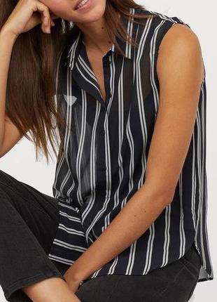 Видовжена смугаста чорно-біла блуза нова сорочка h&m1 фото