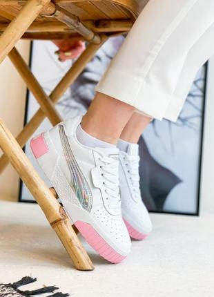 Puma cali white pink silver кросівки пума білі рожеві