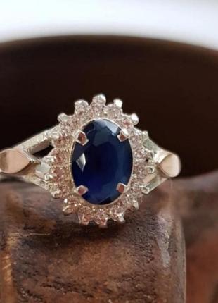 Серебрярое кольцо, серебро с золотом, кольцо с синим камнем