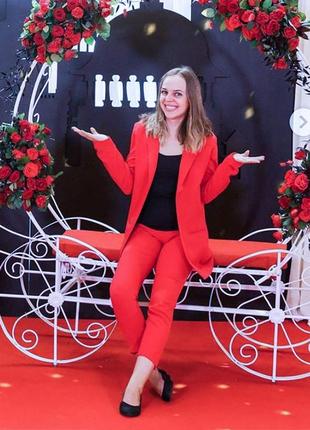 Жіночий червоний брючний костюм двійка maryline піджак брюки штани s український бренд україна весна1 фото