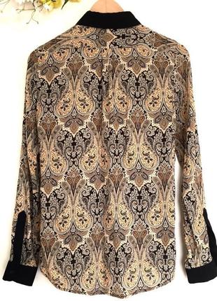 Жіноча блузка / сорочка zara з візерунком пейслі і чорним коміром, етнічний4 фото