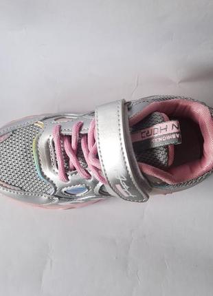 Мигающие кроссовки  розовые с серебром 26-31р3 фото