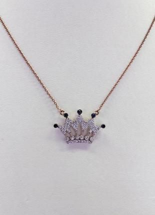 Кольє корона з срібла 925 на ланцюжку плетіння якір в позолоті зі вставками фіанітів