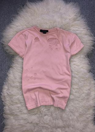 Рваная футболка прорезы дыры розовая натуральная1 фото