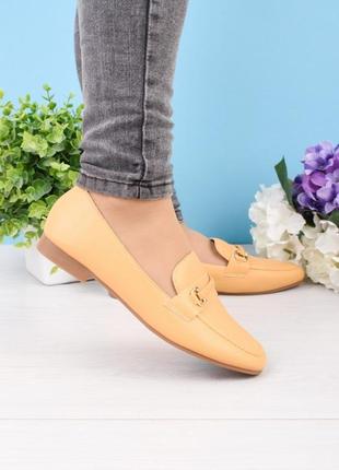 Стильные оранжевые туфли балетки лоферы низкий ход мокасины5 фото