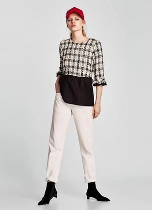 Комбинированная,твидовая блузка с баской,бахрома,стиль шанель, zara1 фото