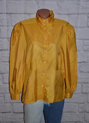Блуза из плотного шифона свободного фасона с объемными рукавами