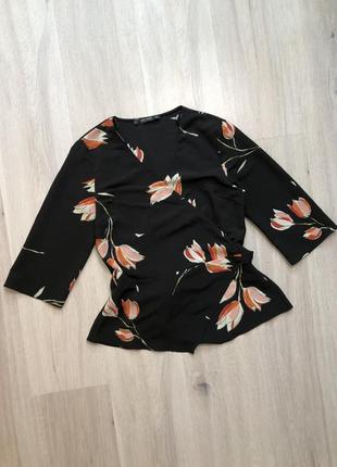 Блуза сорочка топ на запах квітковий принт з баскою / сорочка в квіти zara