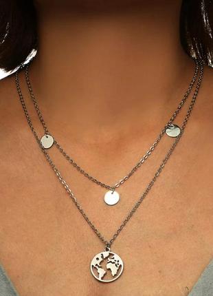 Двойная цепочка подвеска планета монетки ожерелье колье с подвесками