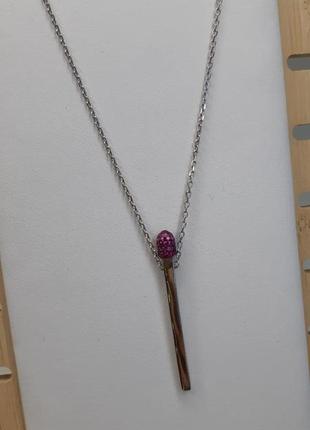Подвеска кулон спичка цепочка серебро 925 камни серебристая малиновпя розовая