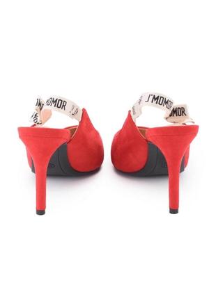 Стильні червоні замшеві туфлі човники на шпильці босоніжки відкритою п'ятою5 фото