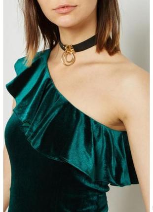 Смарагдово зелена міні сукня на одне плече з воланом asos only petite1 фото