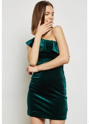 Изумрудно зеленое мини платье на одно плечо с оборкой asos only petite4 фото
