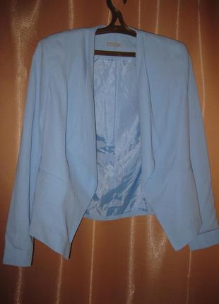 Шикарный пиджак жакет сине- голубой s км0914 маленький размер, в офис на работу, в школу