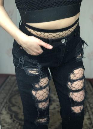 Джинси мом з високою талією з рватостями джинсы с высокой талией рвані рваные1 фото