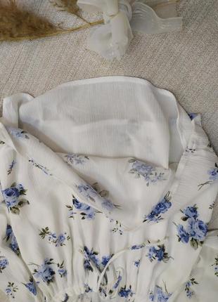 Нарядная блуза топ нежная блуза с голубыми цветами4 фото
