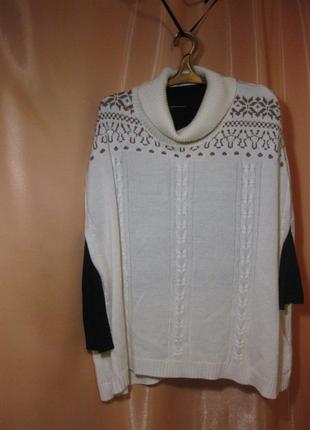 Шерсть30%, шикарный теплый элегантный свитер пончо безрукавка himmelblau,44, км0917, бежево-коричнев