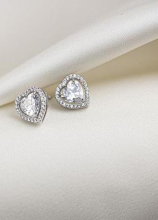Серьги серебро 925 сердце ♥ в стиле pandora, сережки гвоздики пандора