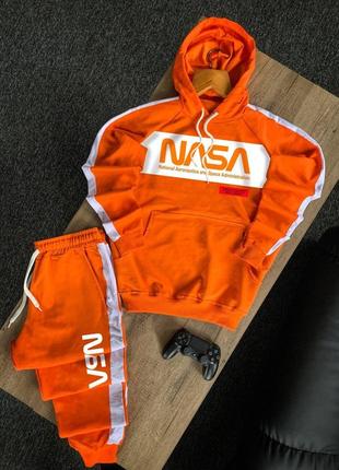 Стильный мужской спортивный костюм с принтом nasa капюшоном на манжетах