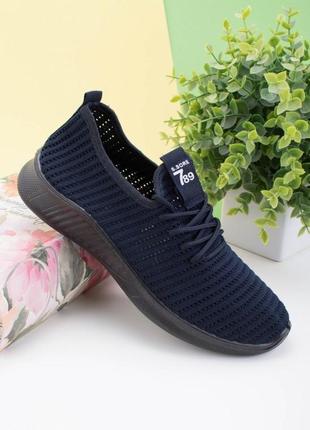 Стильные синие кроссовки из текстиля сетка летние дышащие2 фото
