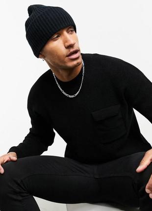 Шапка чоловіча біні в рубчик з підворотом