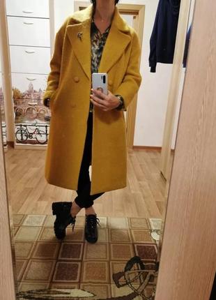 Горчичное шерстяное пальто vero moda, l1 фото
